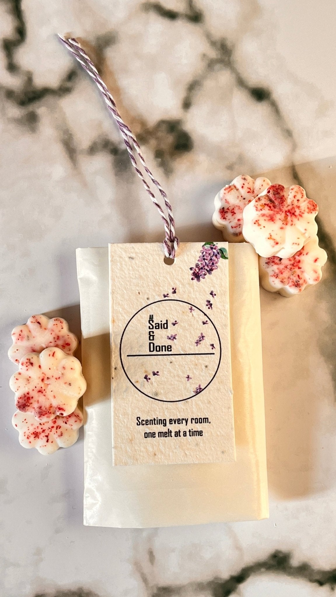 POMEGRANATE & PLUM WAX MELTS - POMEGRANATE NOIR - 6 per pack - All Said & DonePOMEGRANATE & PLUM WAX MELTS - POMEGRANATE NOIR - 6 per packRapeseed and Coconut wax meltAll Said & Done LTD