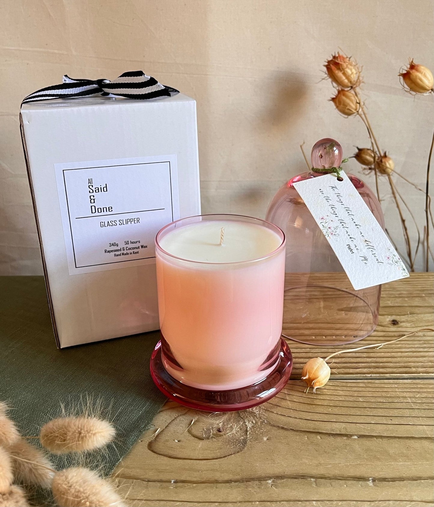 GLASS SLIPPER CLOCHE CANDLE (340G) 50HRS - All Said & Done LTDGLASS SLIPPER CLOCHE CANDLE (340G) 50HRSRapeseed and Coconut wax candleAll Said & Done LTDCLOCHEPINK